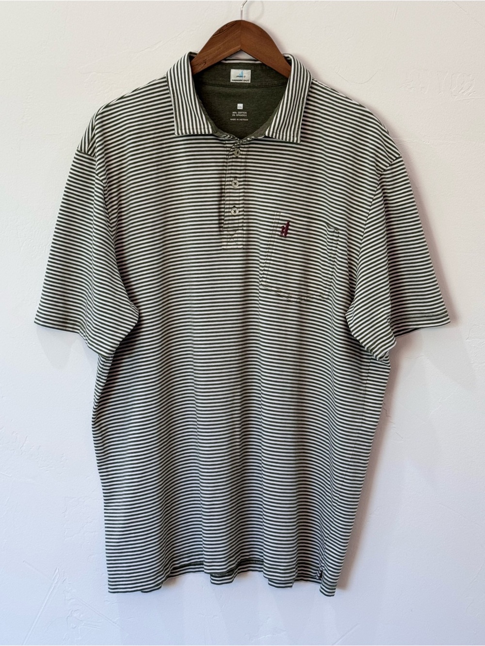 Johnnie-O Hangin' Out Green & White Striped Short Sleeve Polo Shirt Men's XXL